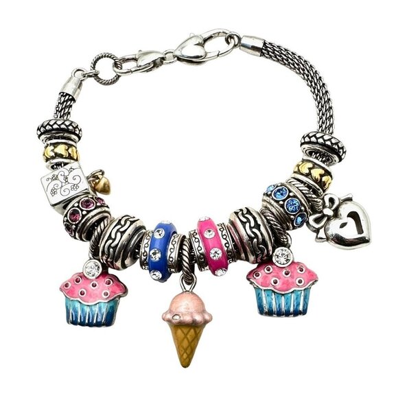Brighton Womens Bracelet Loaded With Charms Cake Ice Cream Birthday Theme Silver - Picture 7 of 9